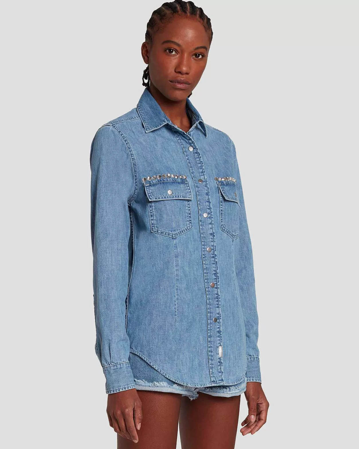 Women 7 For All Mankind Jeans*7Fam X Adr Denim Shirt In Vibe