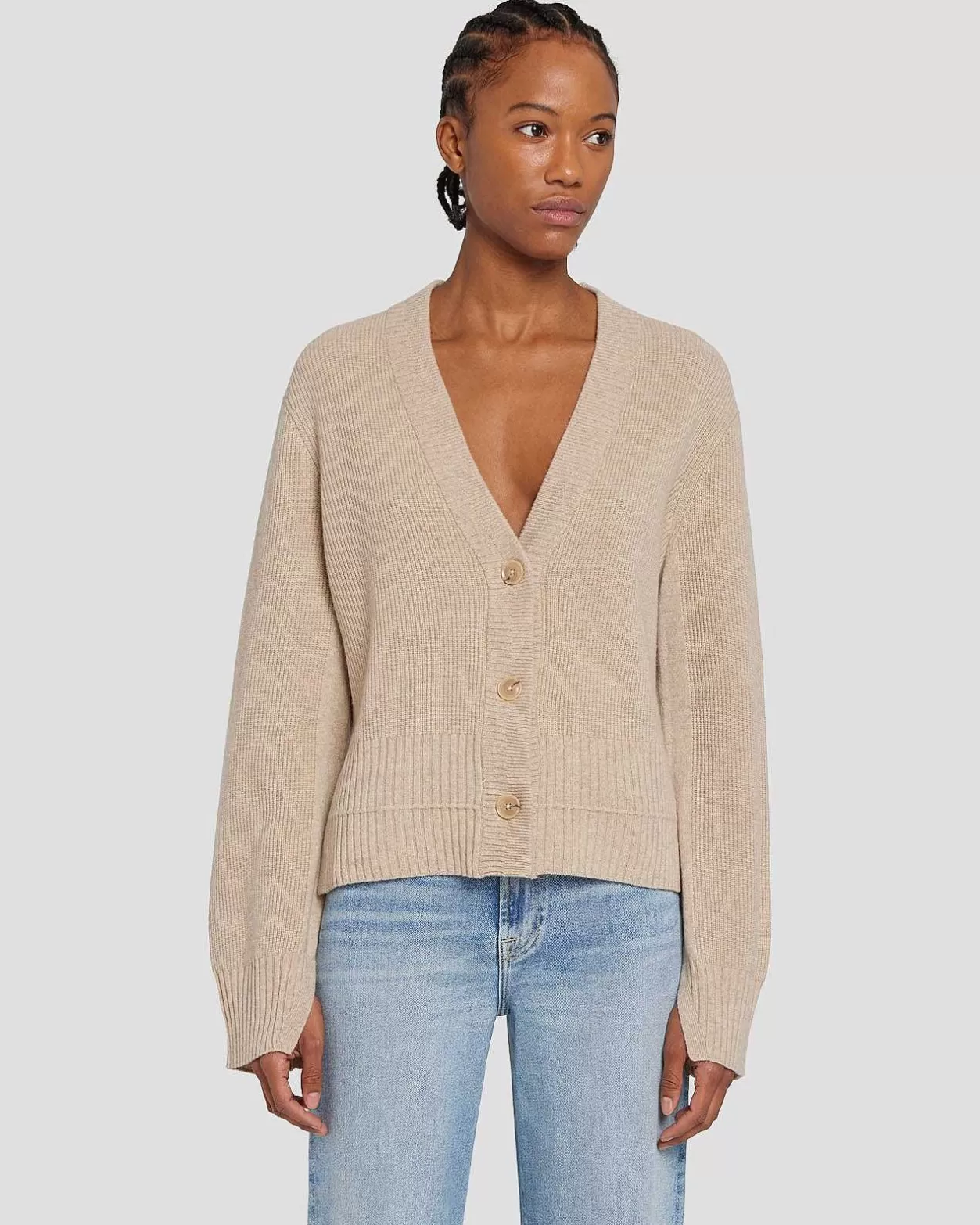 Women 7 For All Mankind Sweaters*Cashmere Cardigan In Oatmeal