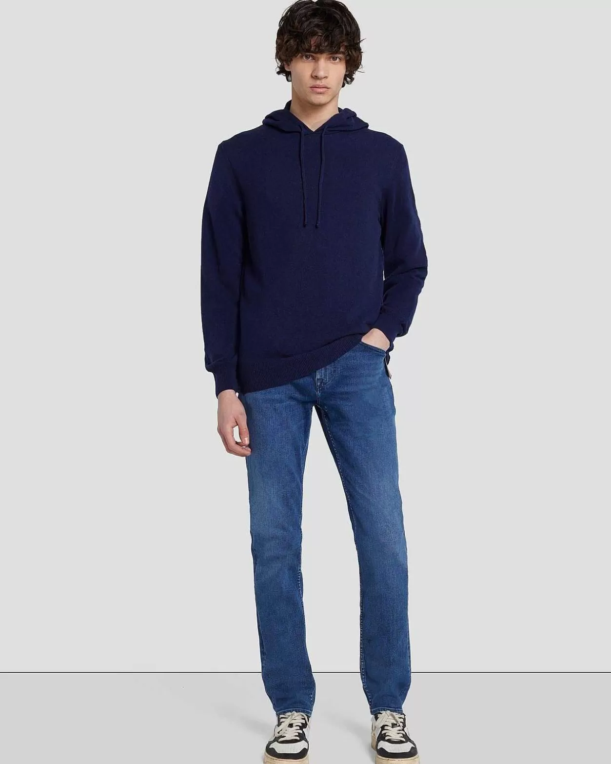 Men 7 For All Mankind Sweaters*Cashmere Hoodie In Navy