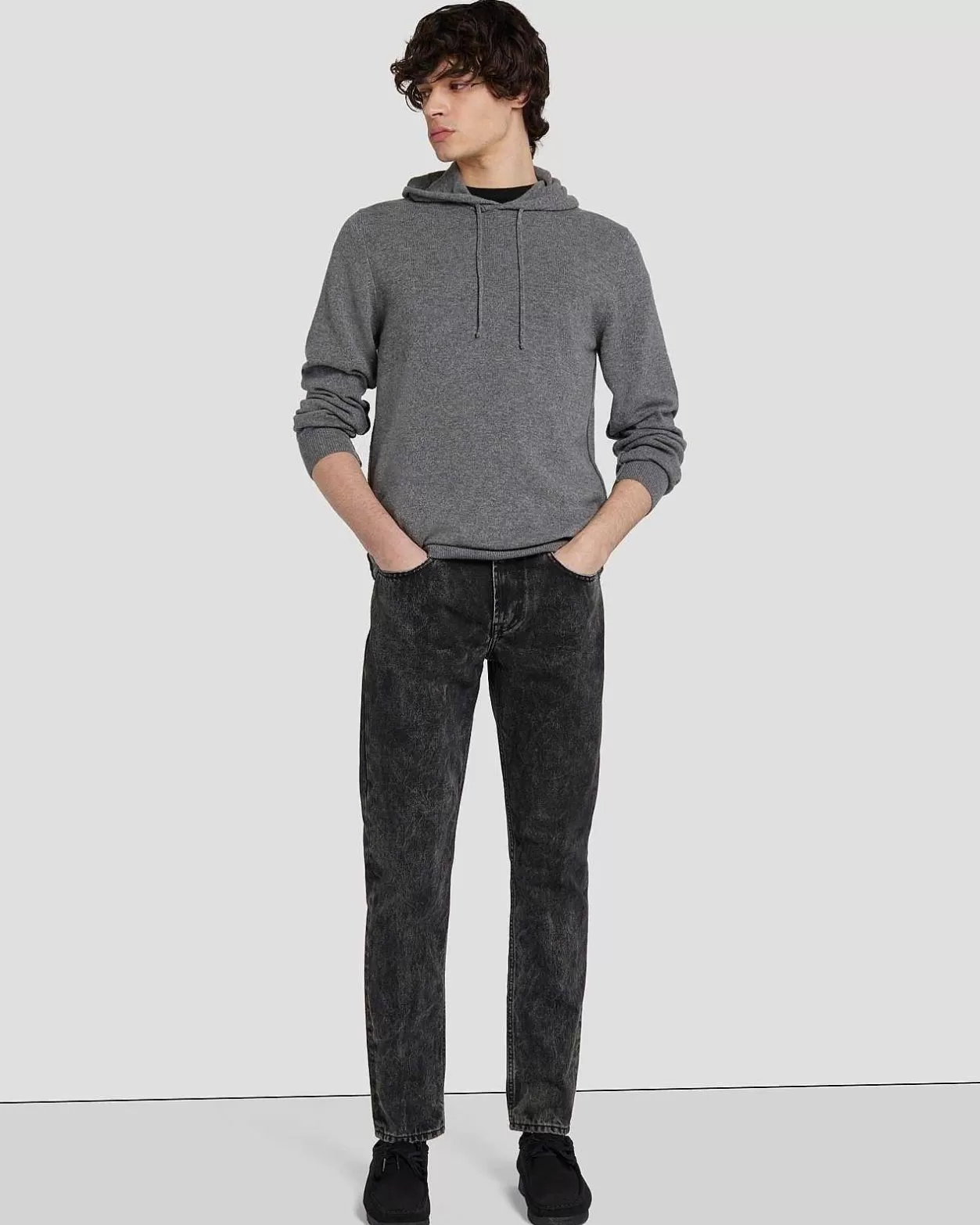 Men 7 For All Mankind Sweaters*Cashmere Hoodie In Heather Grey