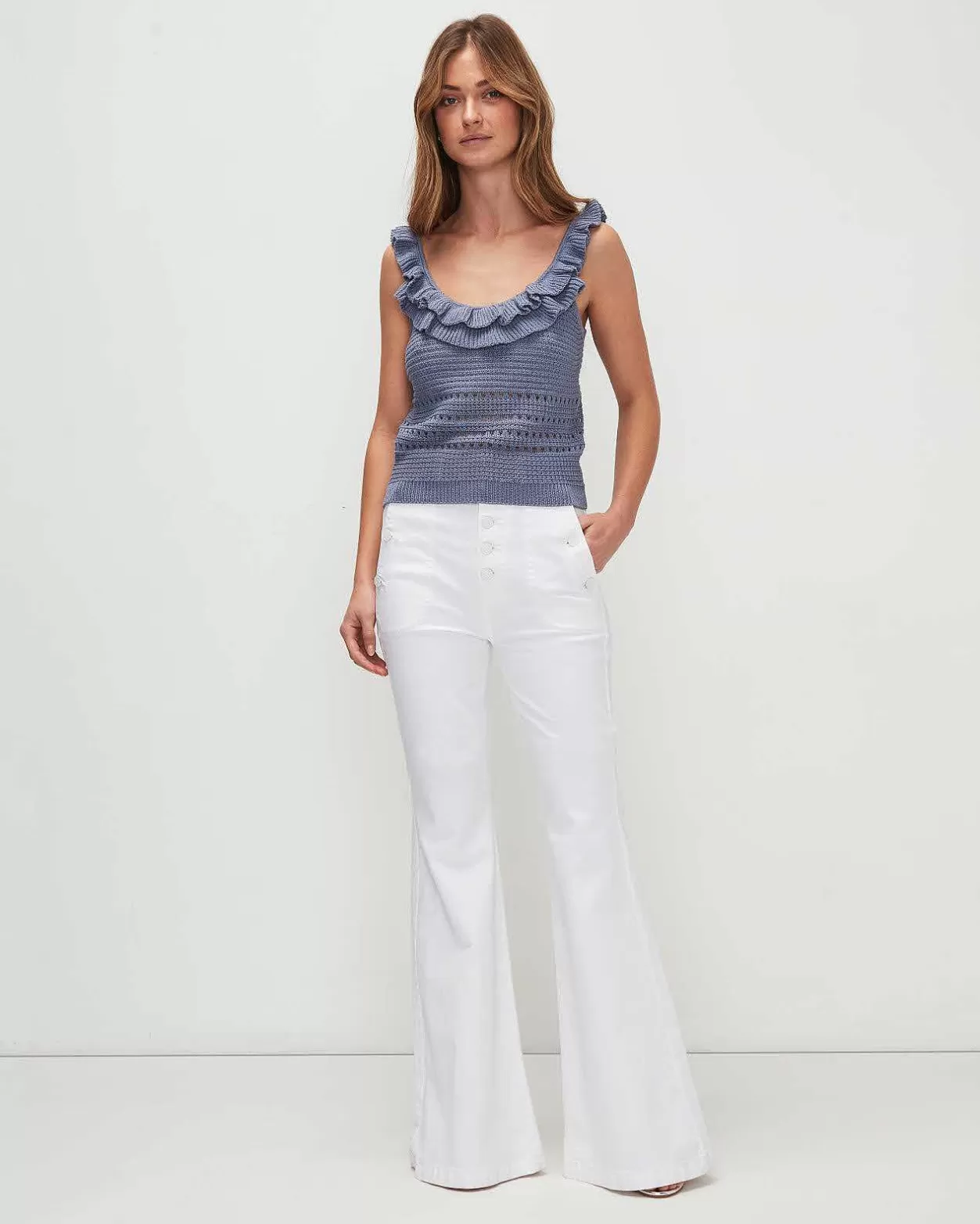 Women 7 For All Mankind Tops*Crochet Front Tank In Denim Blue