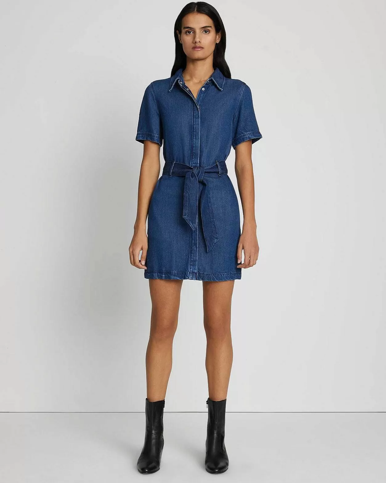 Women 7 For All Mankind Jeans*Denim Lustre Belted Shirtdress In Dark Indigo