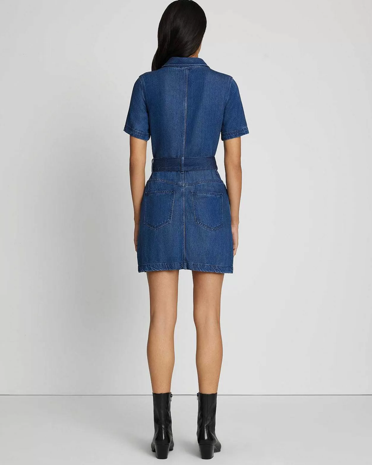 Women 7 For All Mankind Jeans*Denim Lustre Belted Shirtdress In Dark Indigo