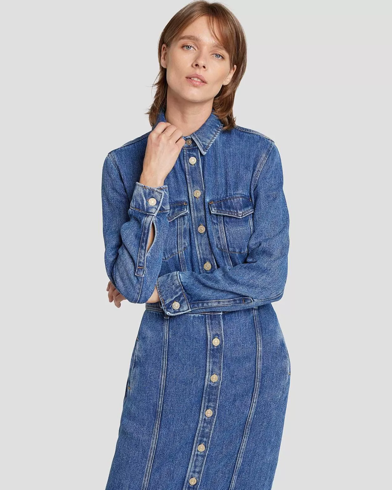 Women 7 For All Mankind Jeans*Denim Lustre Luxe Dress In Daylily