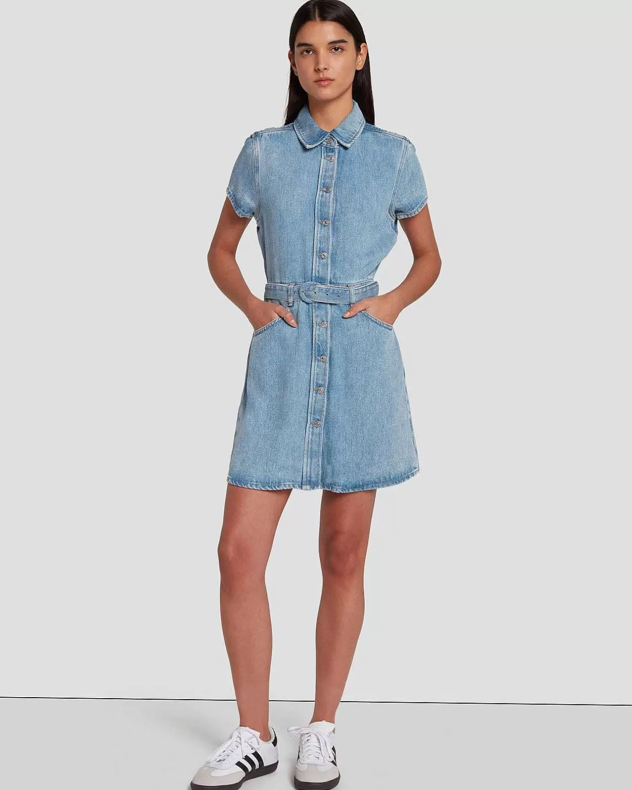 Women 7 For All Mankind Jeans*Denim Lustre Shirt Dress In Volcan Blue