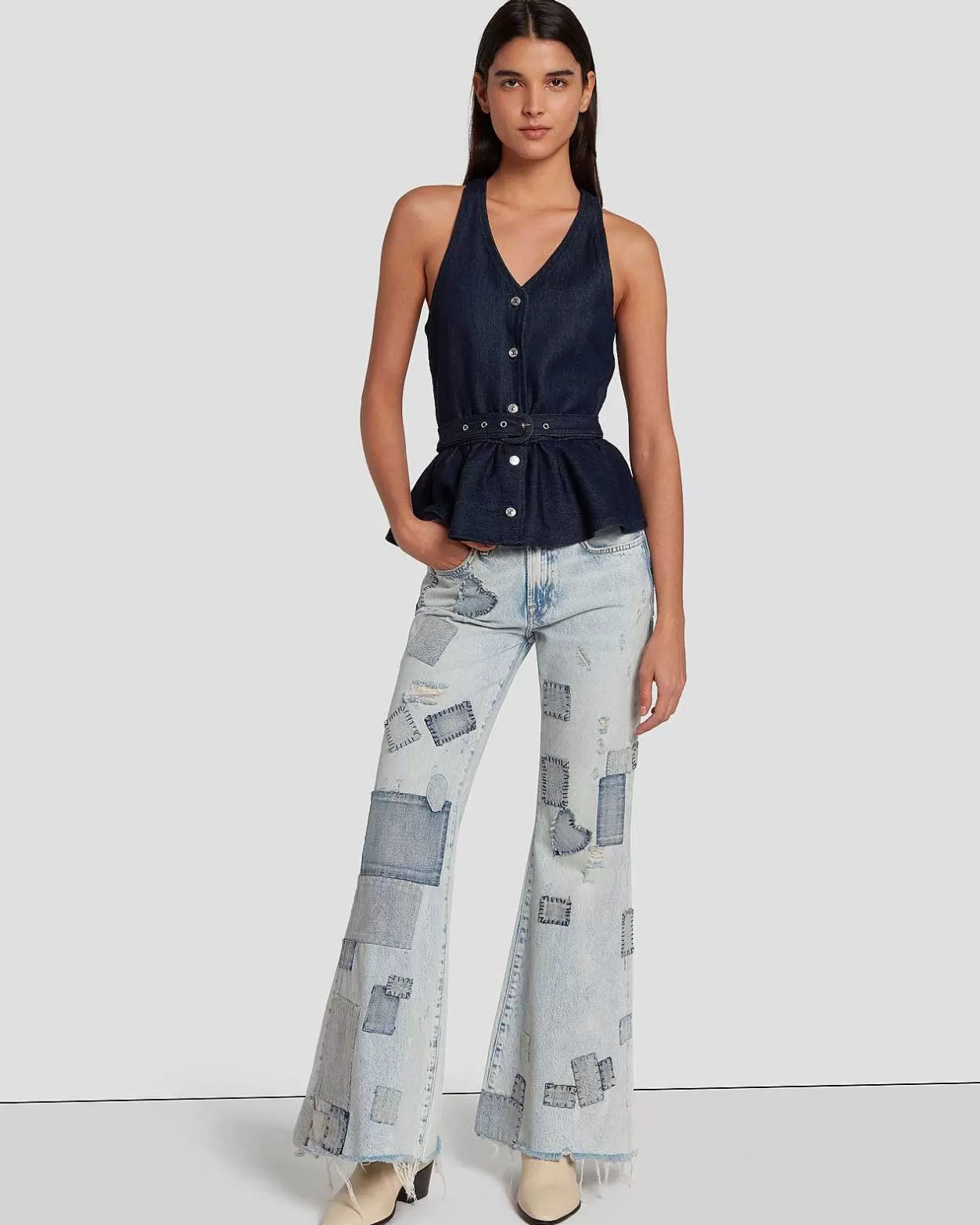 Women 7 For All Mankind Jeans*Denim Lustre Tailored Vest In Dark Rinse