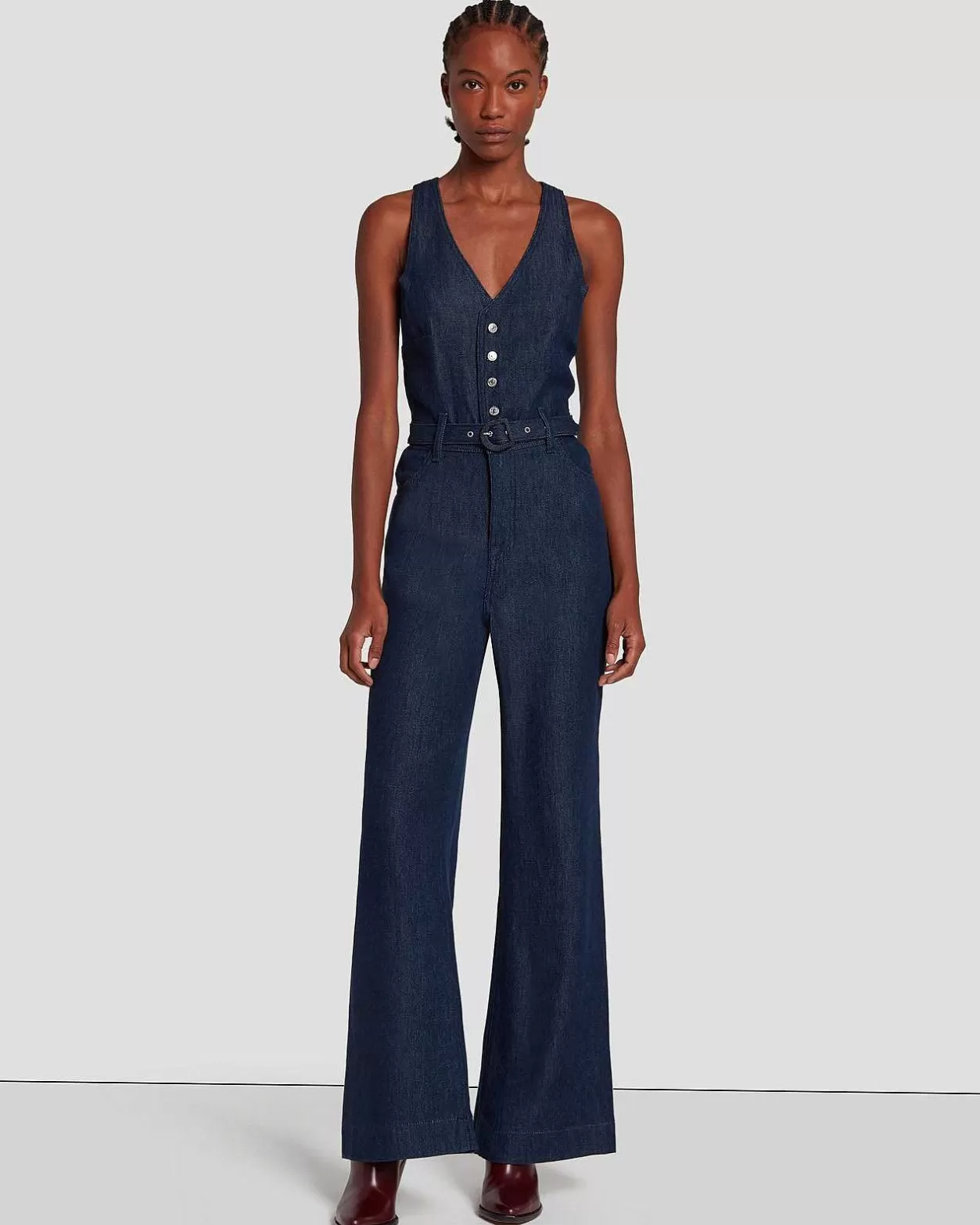 Women 7 For All Mankind Jeans*Denim Lustre Tailored Wide Leg Jumpsuit In Dark Rinse