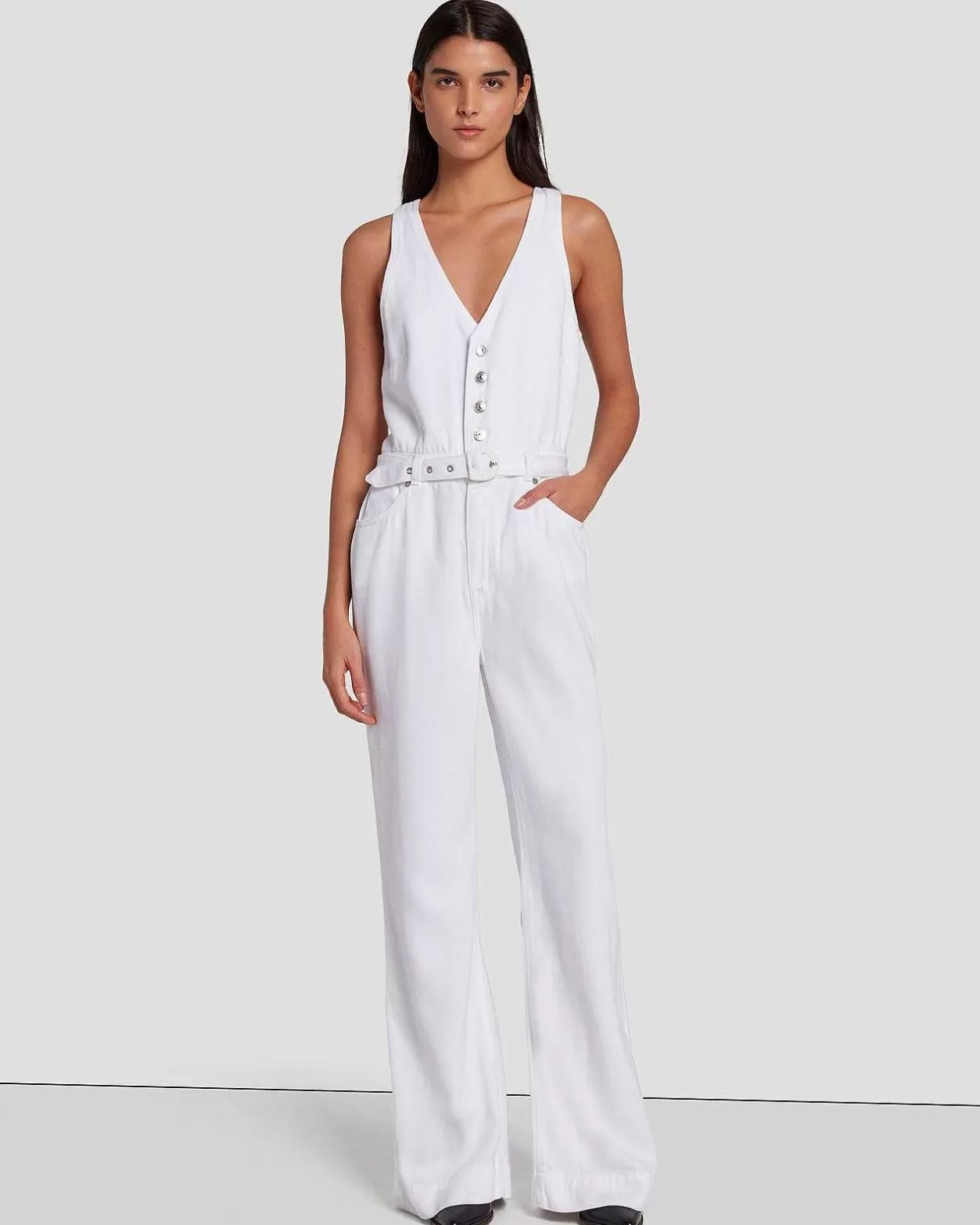 Women 7 For All Mankind Jeans*Denim Lustre Tailored Wide Leg Jumpsuit In Brilliant White