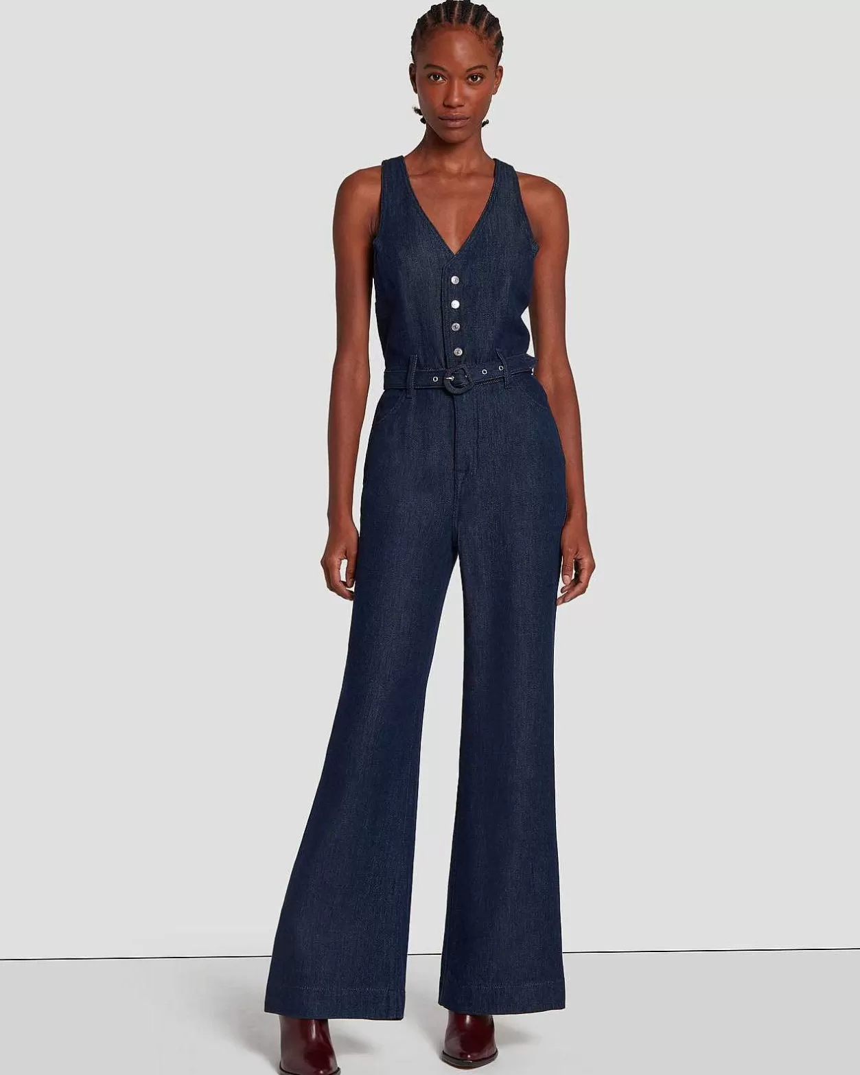 Women 7 For All Mankind Jeans*Denim Lustre Tailored Wide Leg Jumpsuit In Dark Rinse