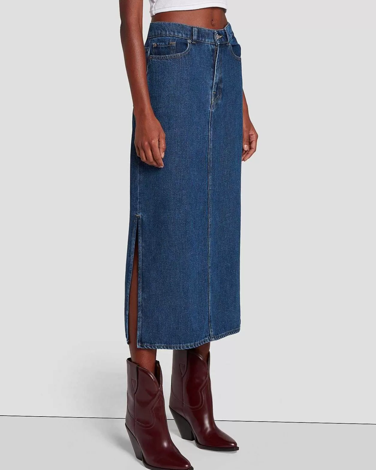 Women 7 For All Mankind Jeans*Denim Midi Skirt In Bluenote