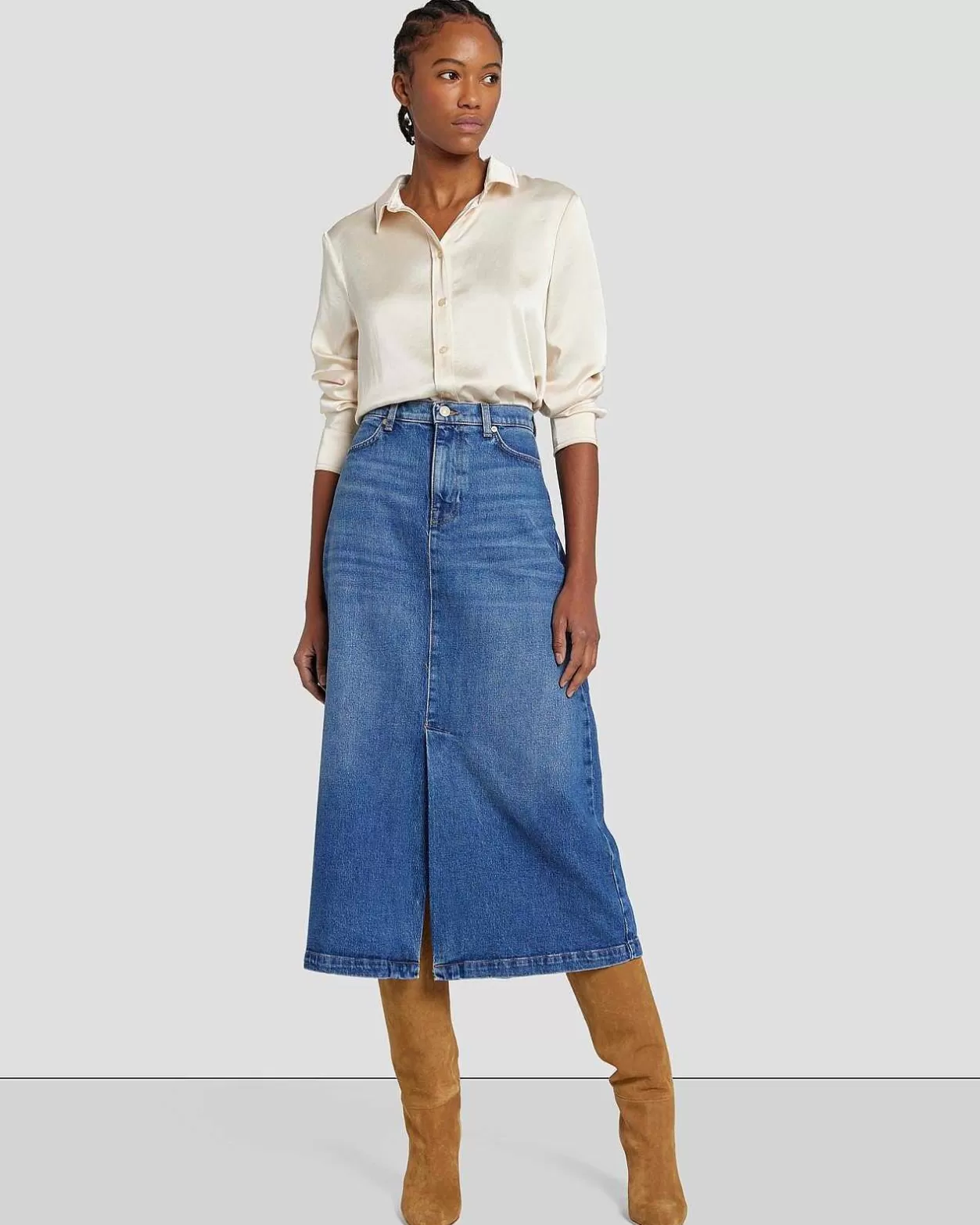 Women 7 For All Mankind Jeans*Denim Midi Skirt In Explorer