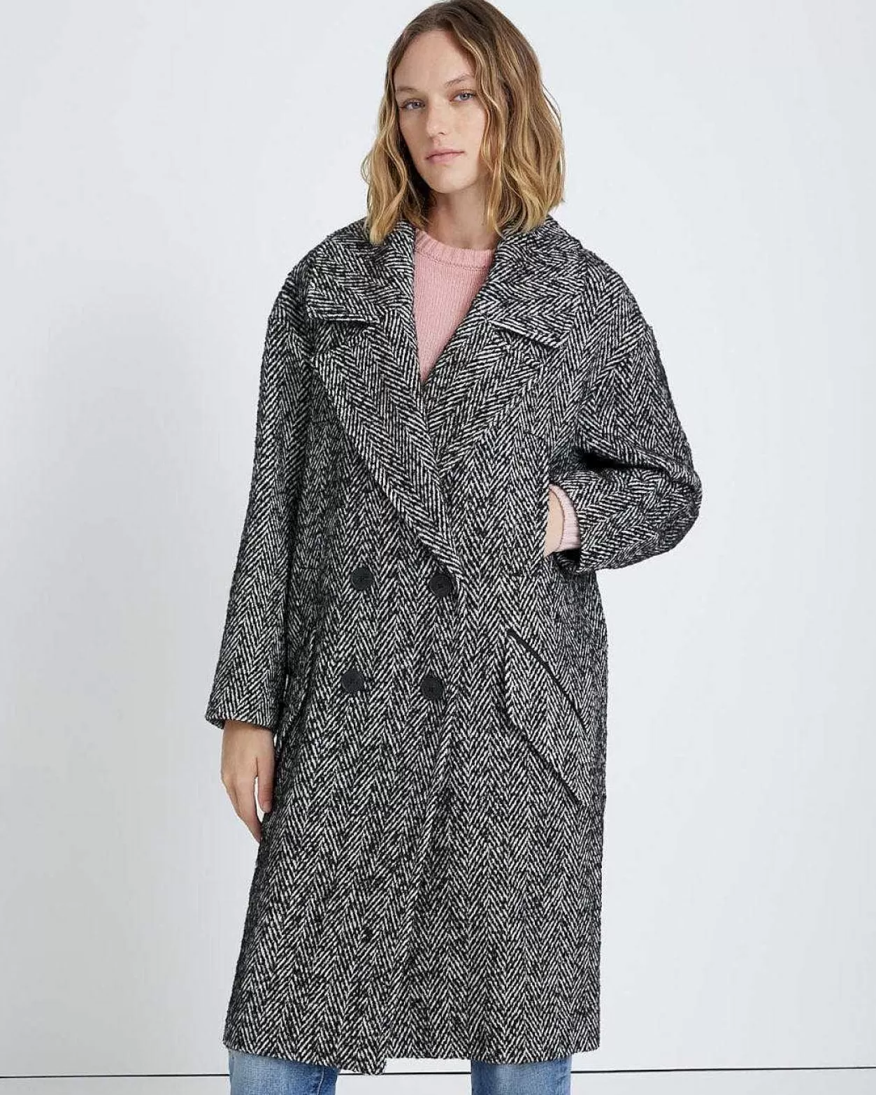 Women 7 For All Mankind Jackets & Coats*Double Breasted Wool Coat In Herringbone