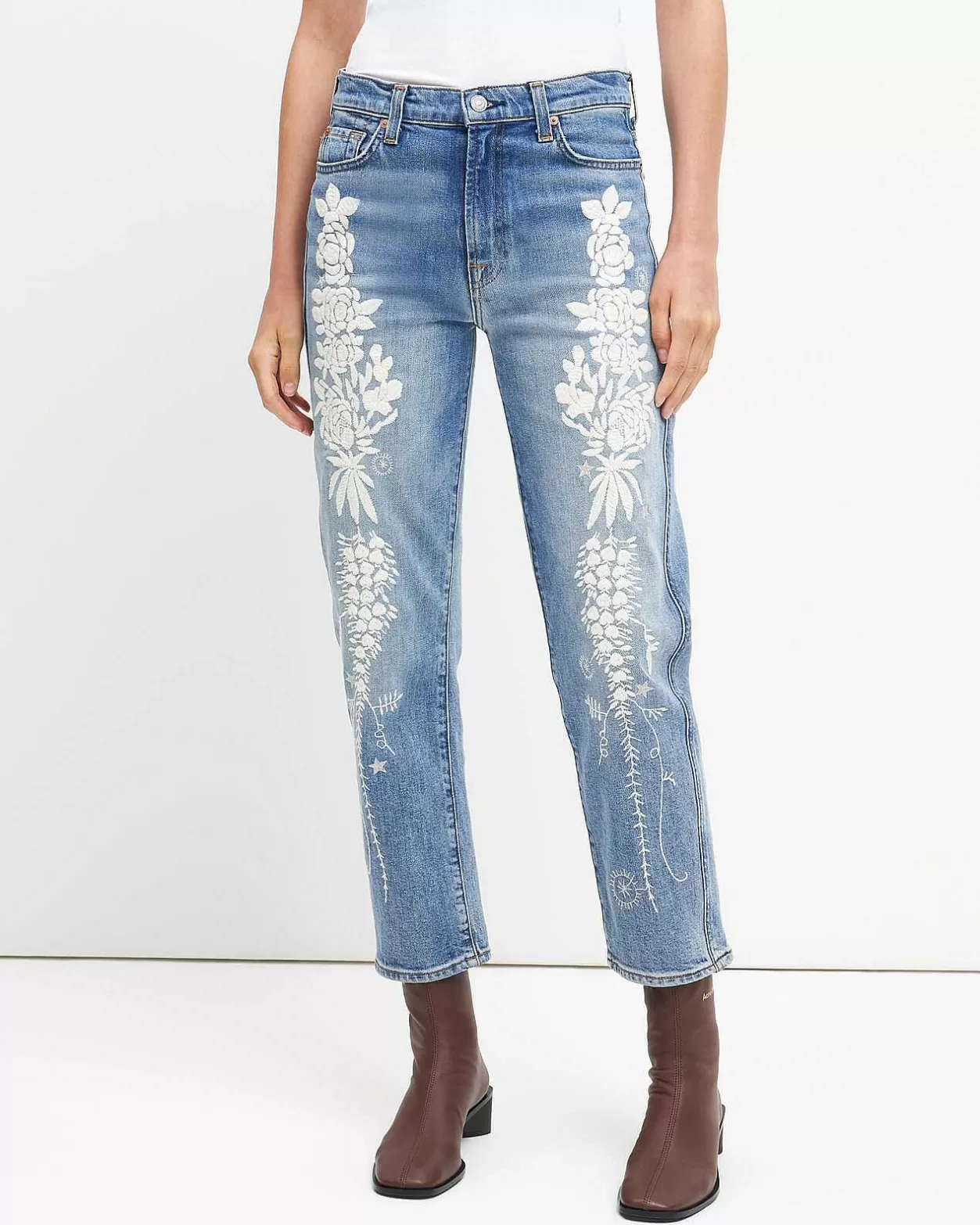 Women 7 For All Mankind Jeans*Easy Slim With Floral Embroidery In Ventura