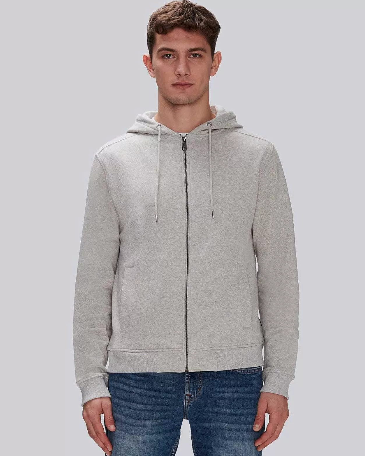 Men 7 For All Mankind Sweaters*Essential Zip Front Hoodie In Grey Melange