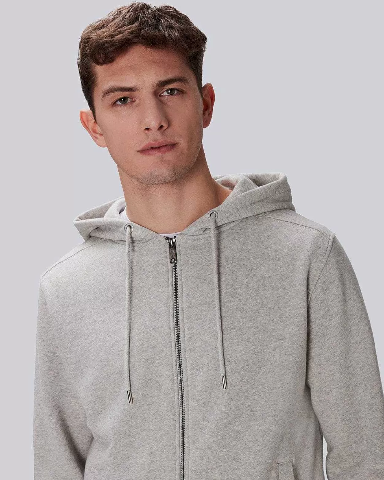 Men 7 For All Mankind Sweaters*Essential Zip Front Hoodie In Grey Melange