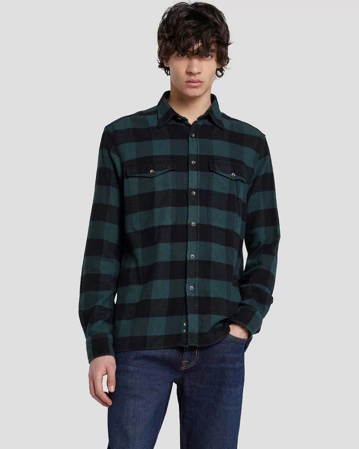 Men 7 For All Mankind Shirts*Flannel Overshirt In Hunter Green