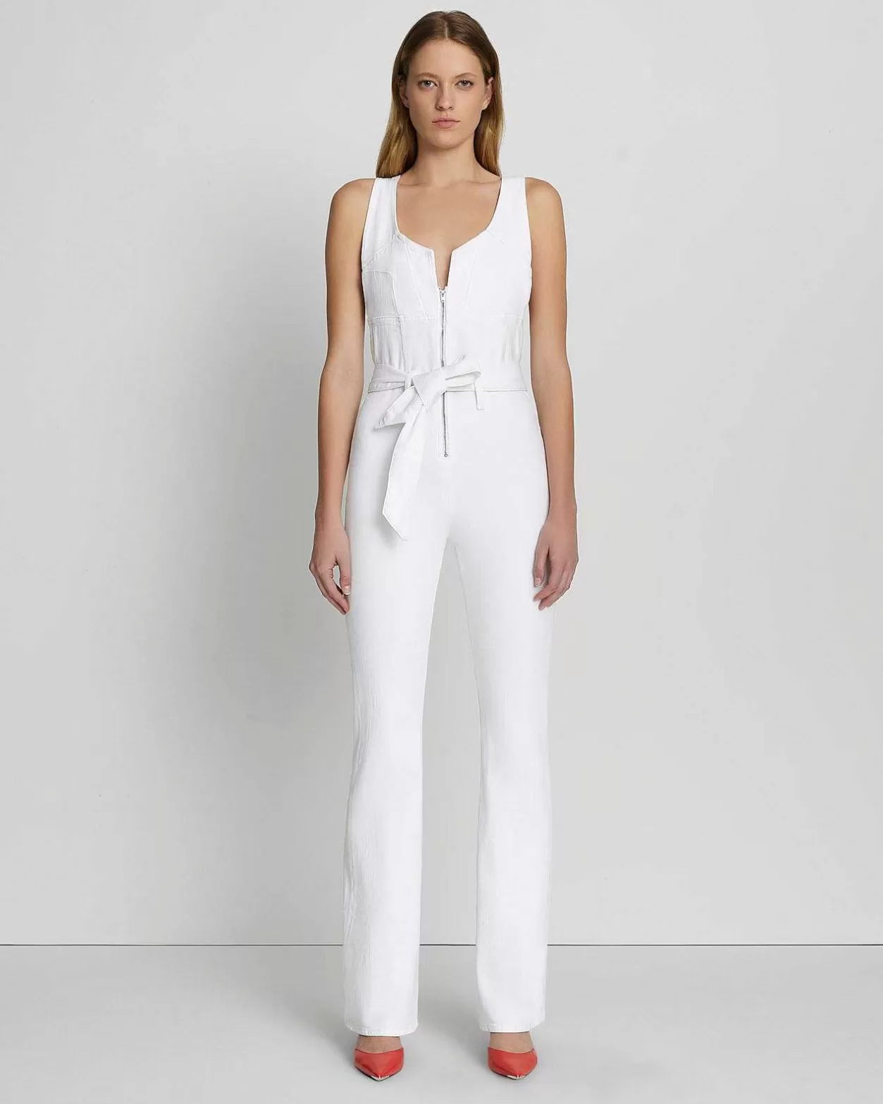 Women 7 For All Mankind Jeans*Front Zip Flare Jumpsuit In Brilliant White