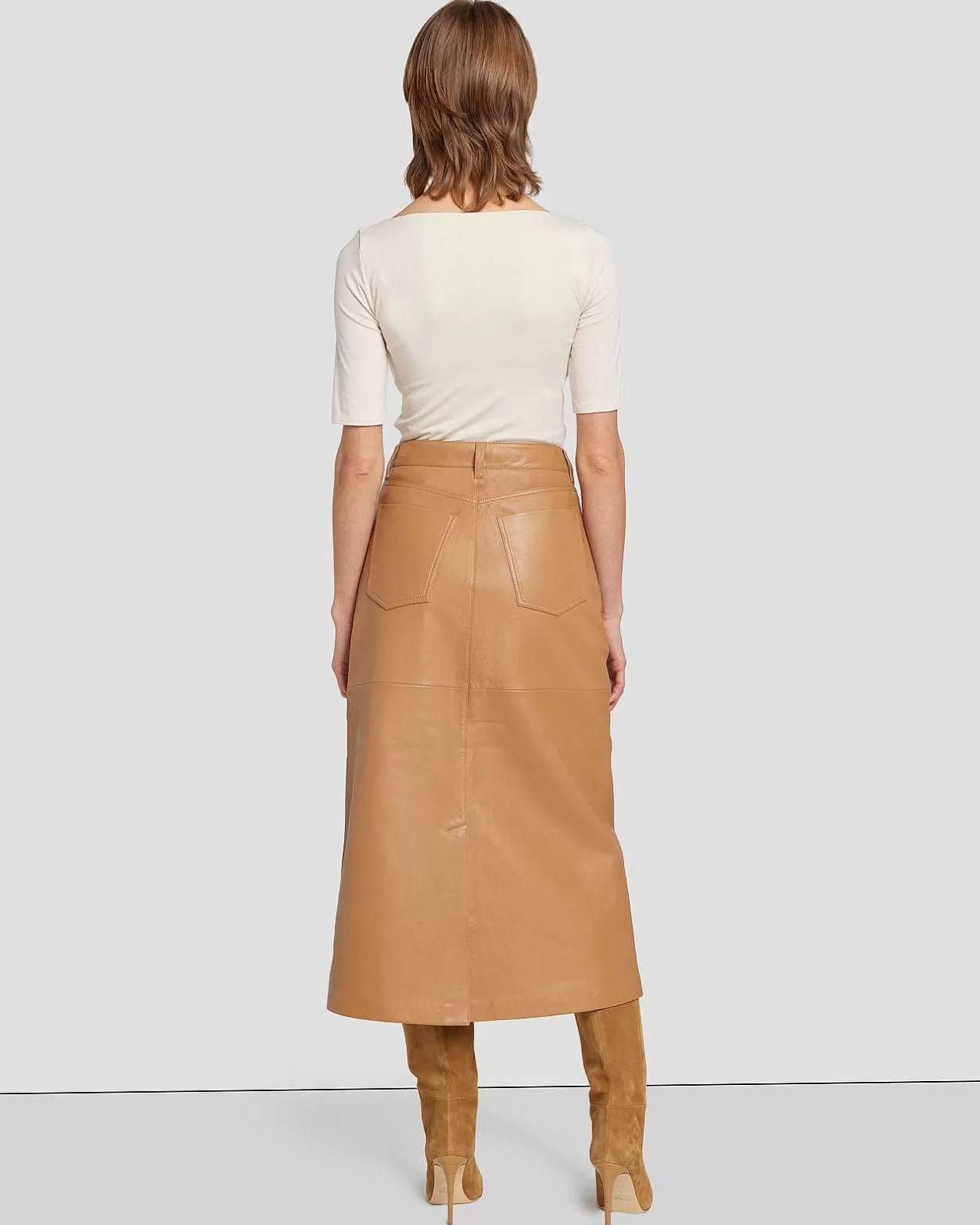 Women 7 For All Mankind Shorts & Skirts*Leather Midi Skirt In Brown Sugar