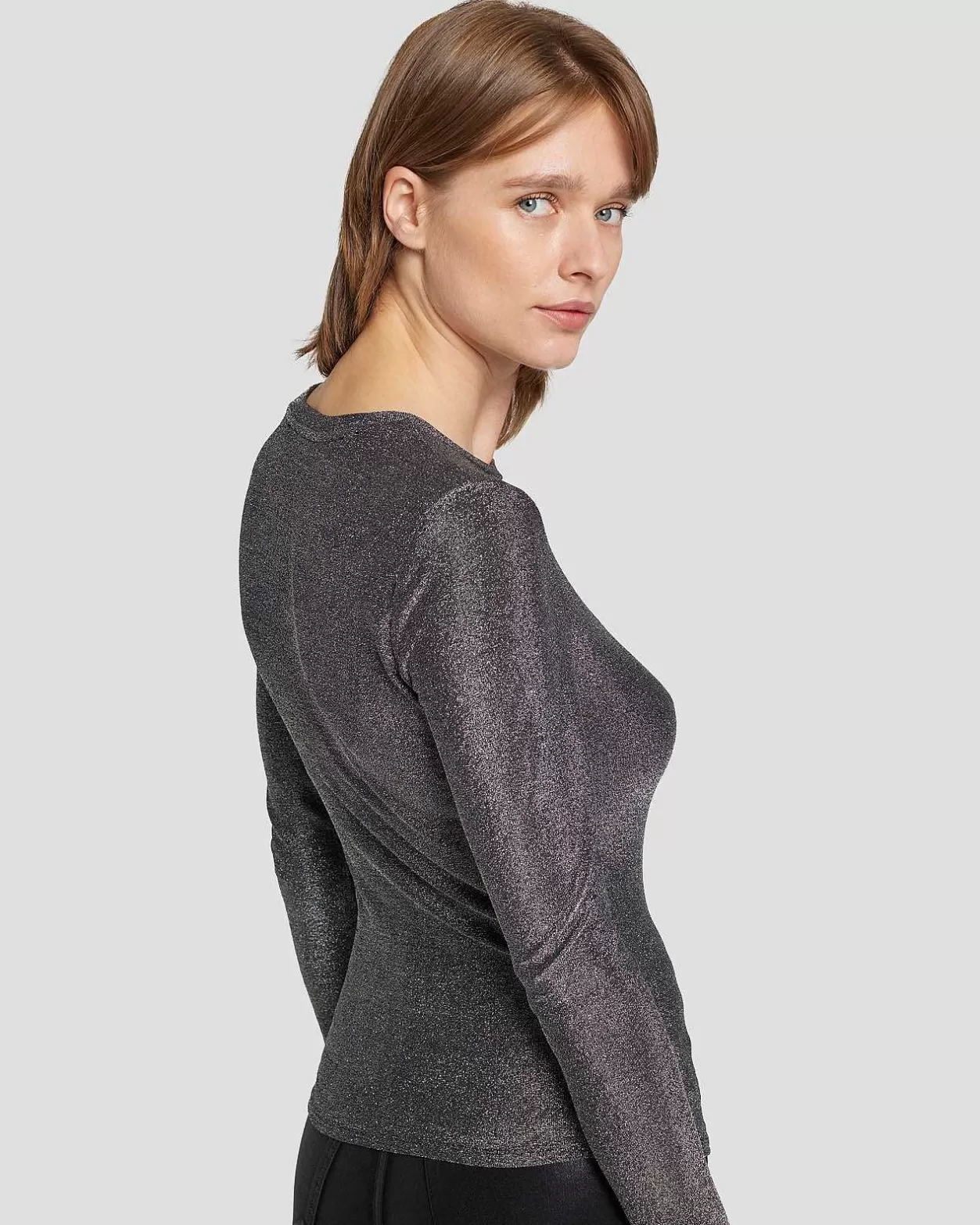 Women 7 For All Mankind Tops*Long Sleeve Shimmer Top In Gunmetal