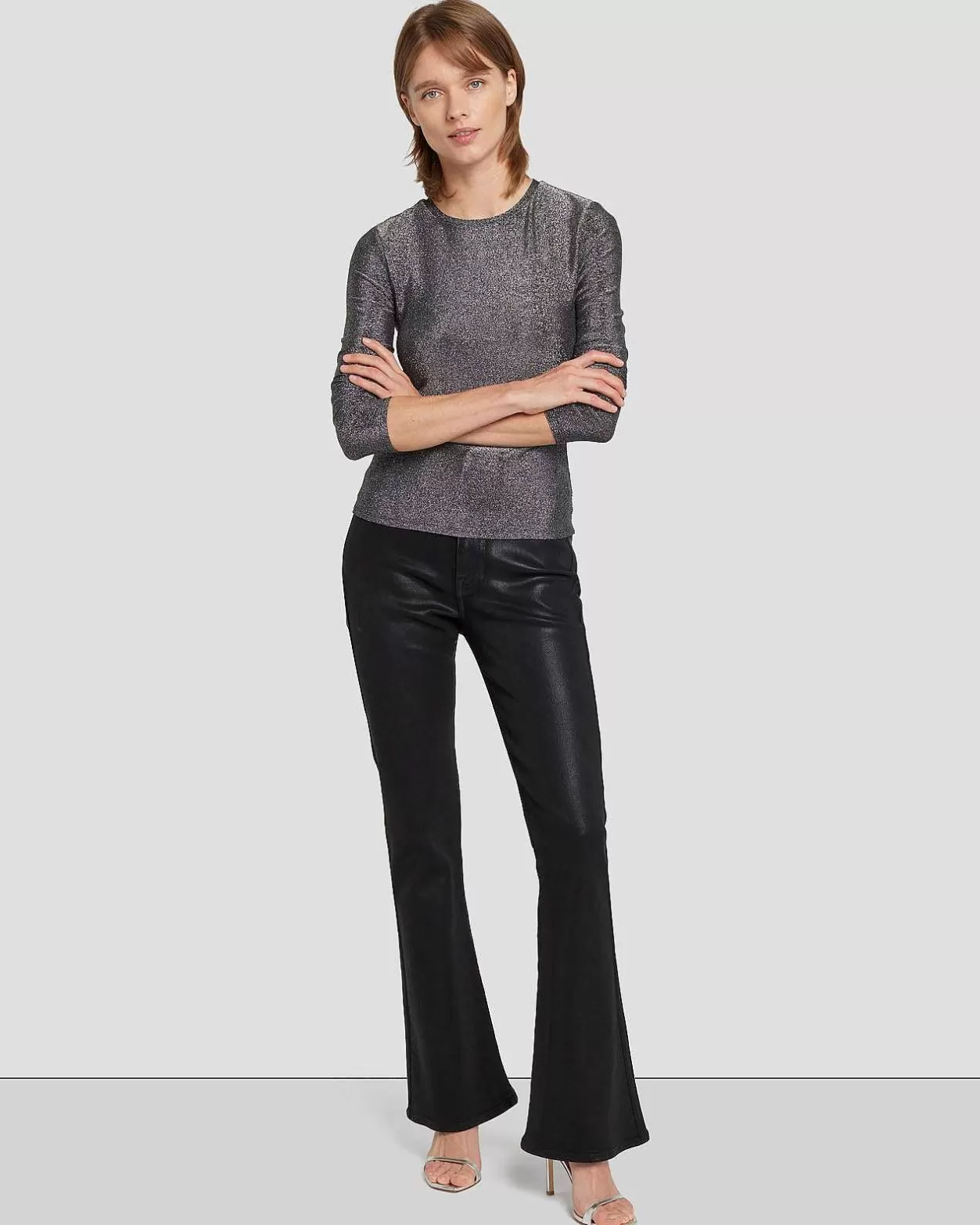 Women 7 For All Mankind Tops*Long Sleeve Shimmer Top In Gunmetal