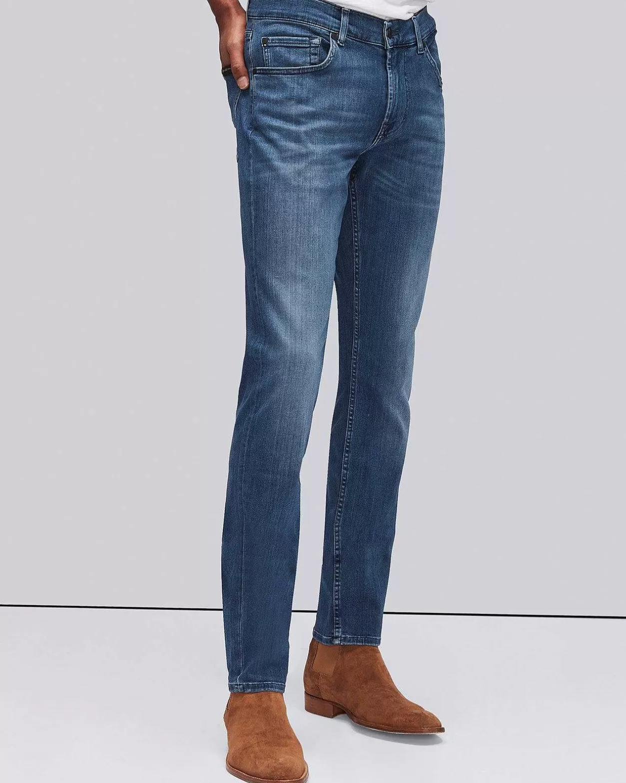 Men 7 For All Mankind Jeans*Luxe Performance Plus Slimmy In Mid Blue