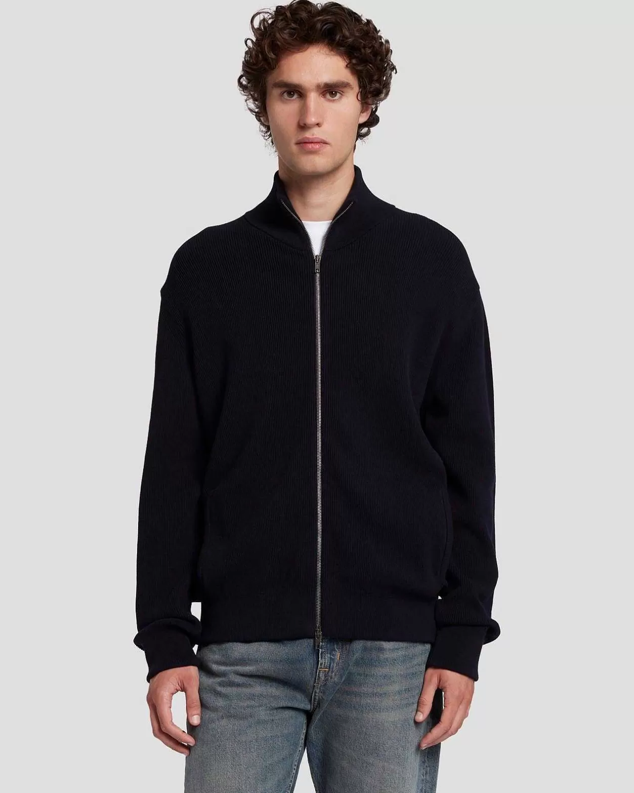 Men 7 For All Mankind Sweaters*Luxe Performance Zip Sweater In Navy