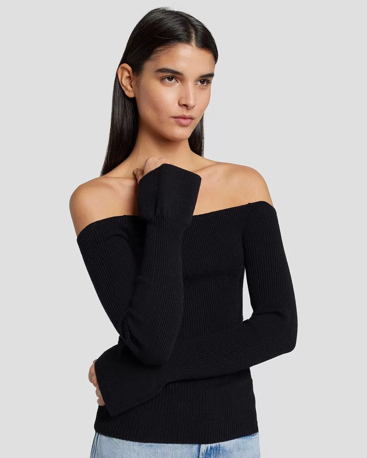 Women 7 For All Mankind Sweaters*Off Shoulder Sweater In Black