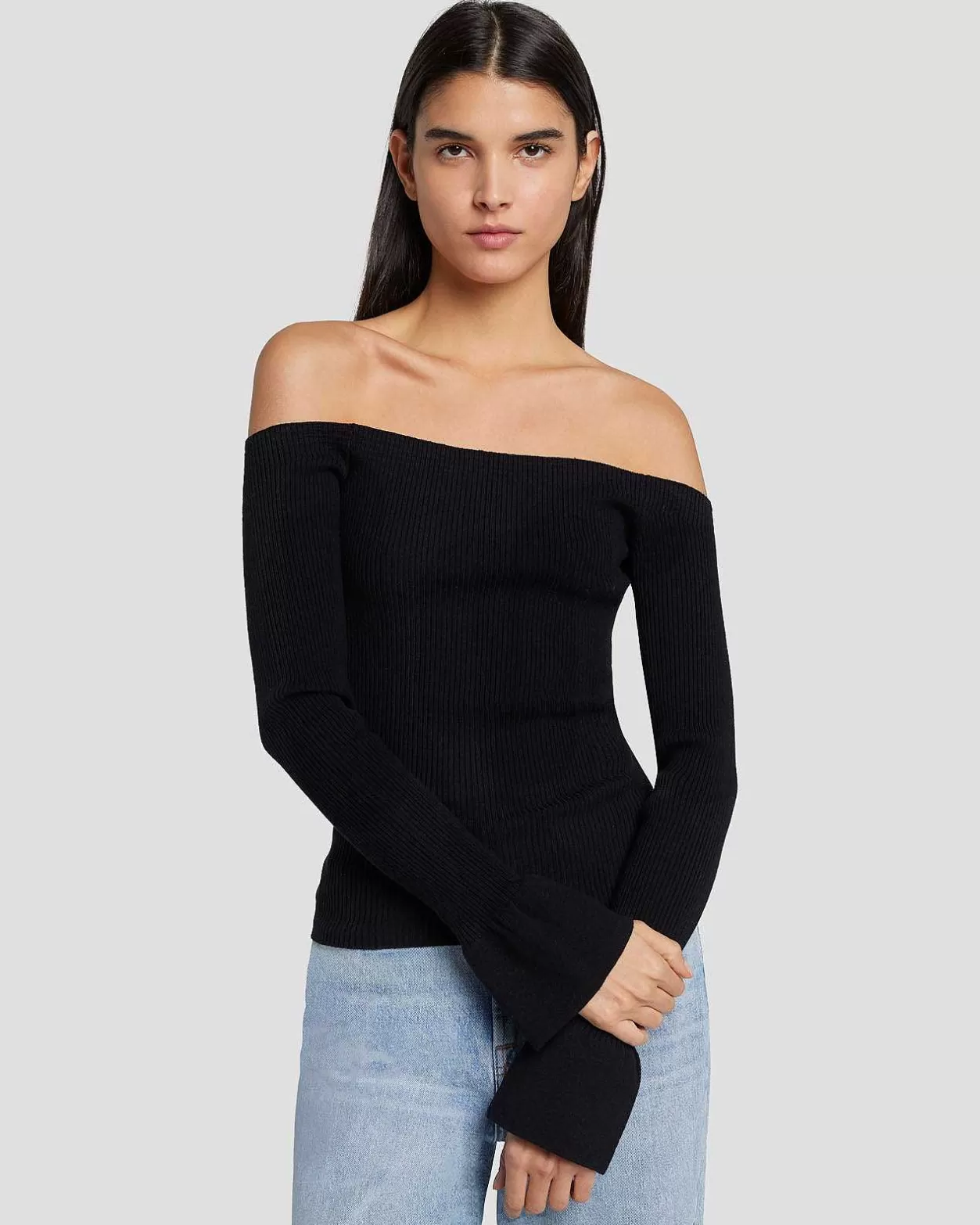 Women 7 For All Mankind Sweaters*Off Shoulder Sweater In Black