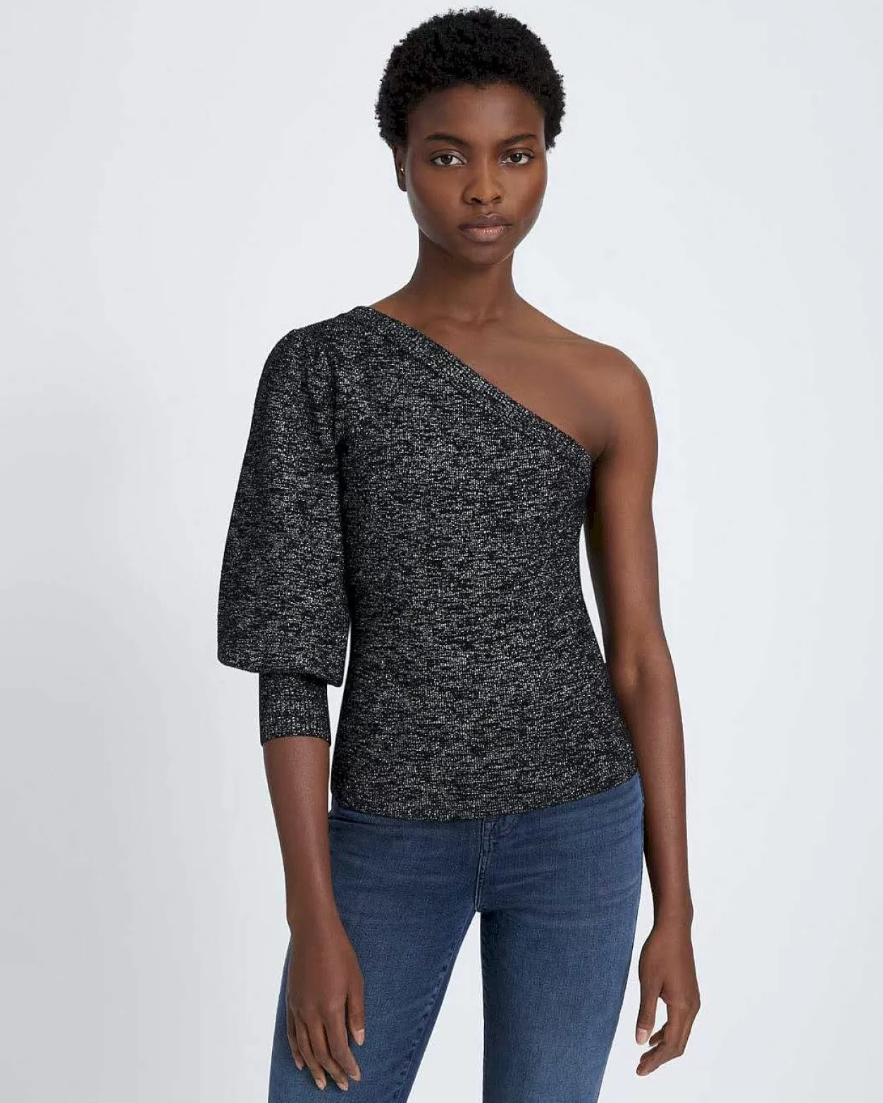 Women 7 For All Mankind Sweaters*One Shoulder Sweater In Black Metallic