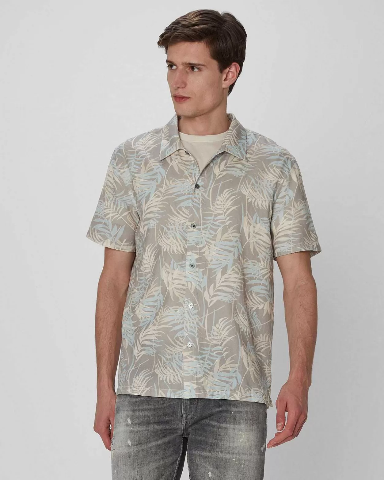 Men 7 For All Mankind Shirts*Palm Print Camp Shirt In Indigo