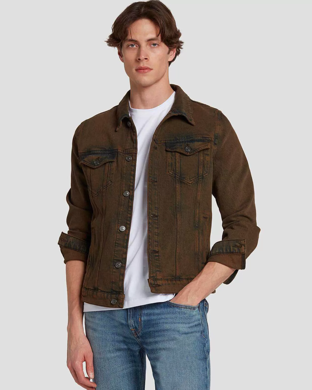 Men 7 For All Mankind Jeans*Perfect Trucker Jacket In Figure Out