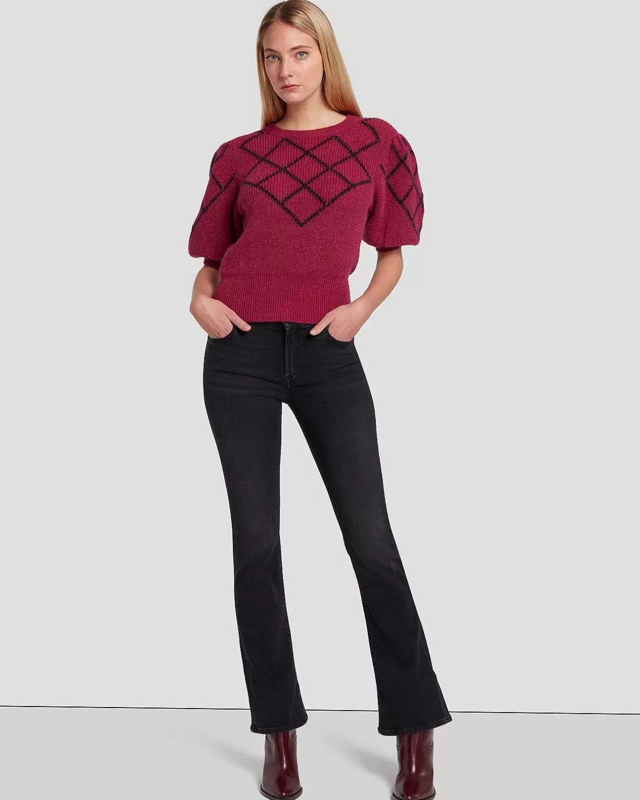 Women 7 For All Mankind Sweaters*Puff Diamond Sweater In Raspberry