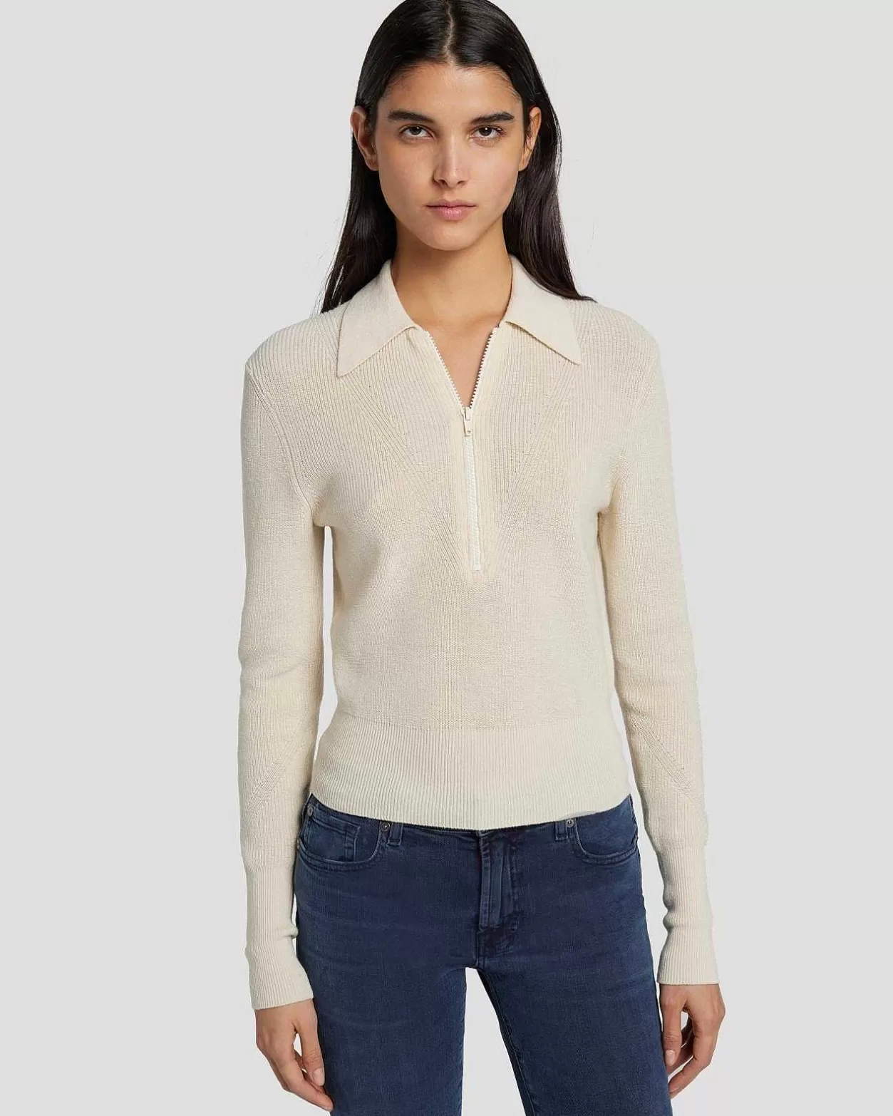 Women 7 For All Mankind Sweaters*Quarter Zip Polo Sweater In Cream