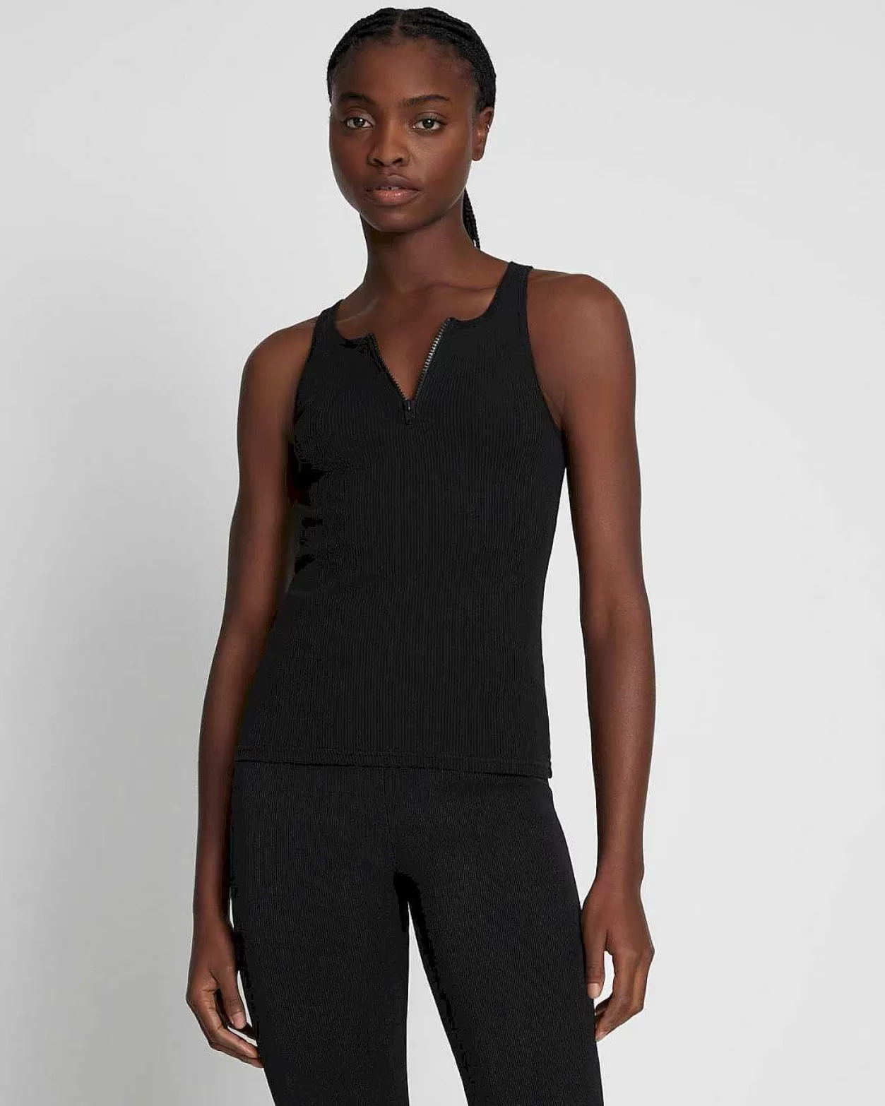 Women 7 For All Mankind Tops*Quarter Zip Ribbed Tank In Moonless Night