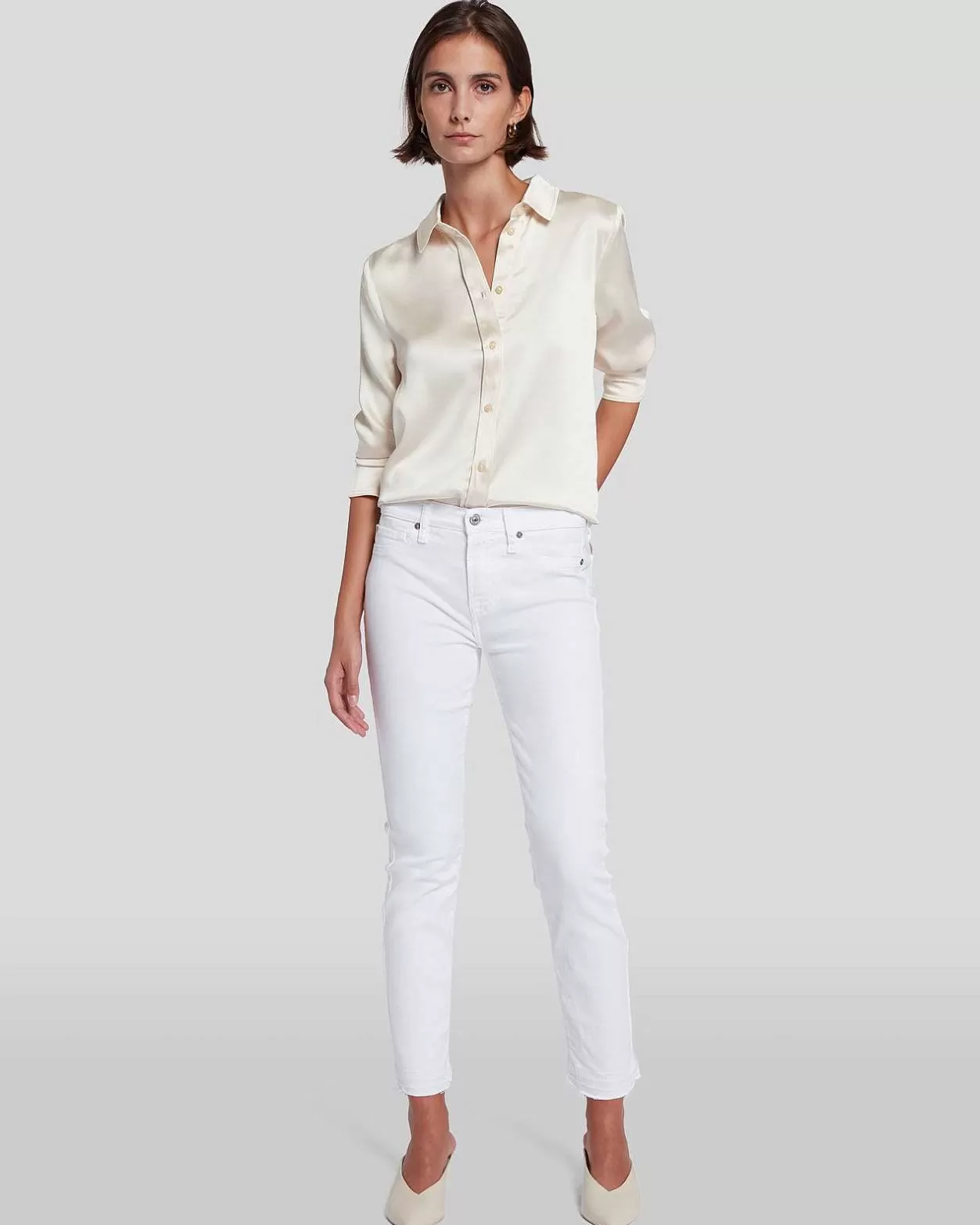 Women 7 For All Mankind Jeans*Roxanne Ankle With Raw Hem In White Fashion Whtfashion