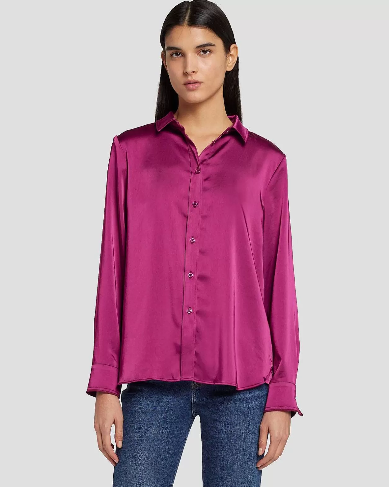 Women 7 For All Mankind Tops*Satin Button Up Shirt In Raspberry