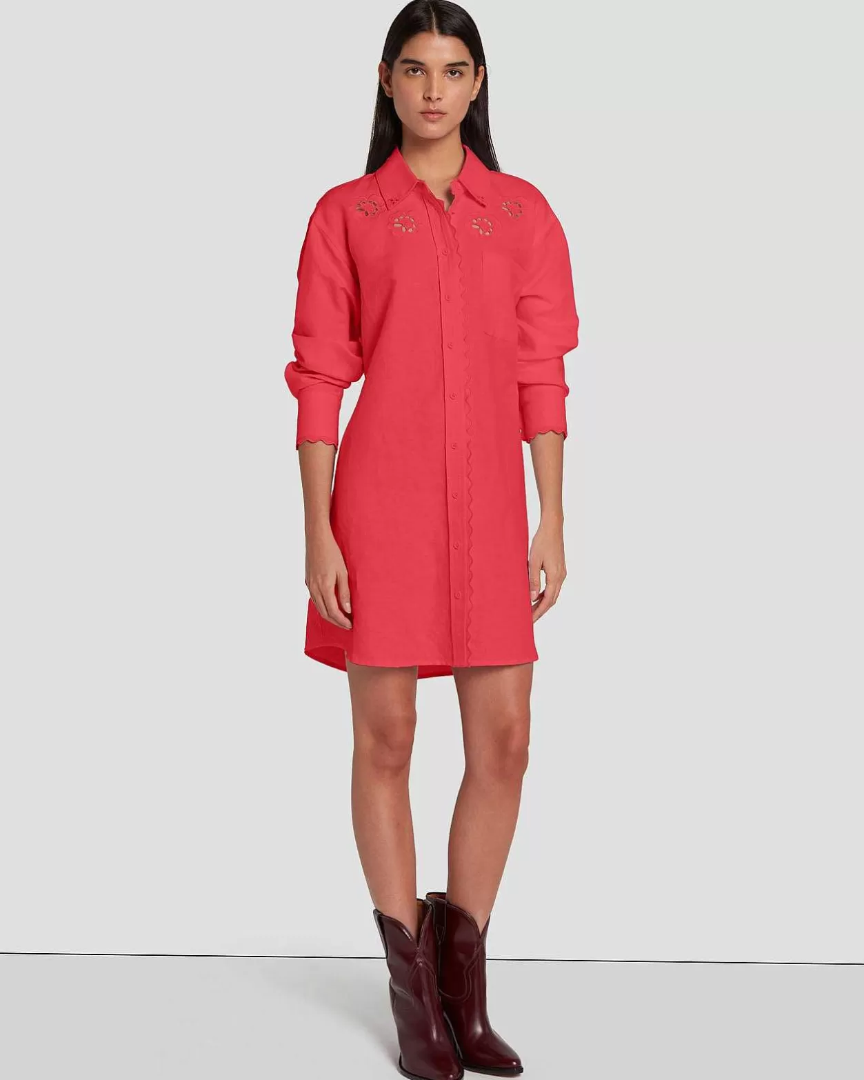 Women 7 For All Mankind Dresses & Jumpsuits*Scalloped Shirt Dress In Geranium