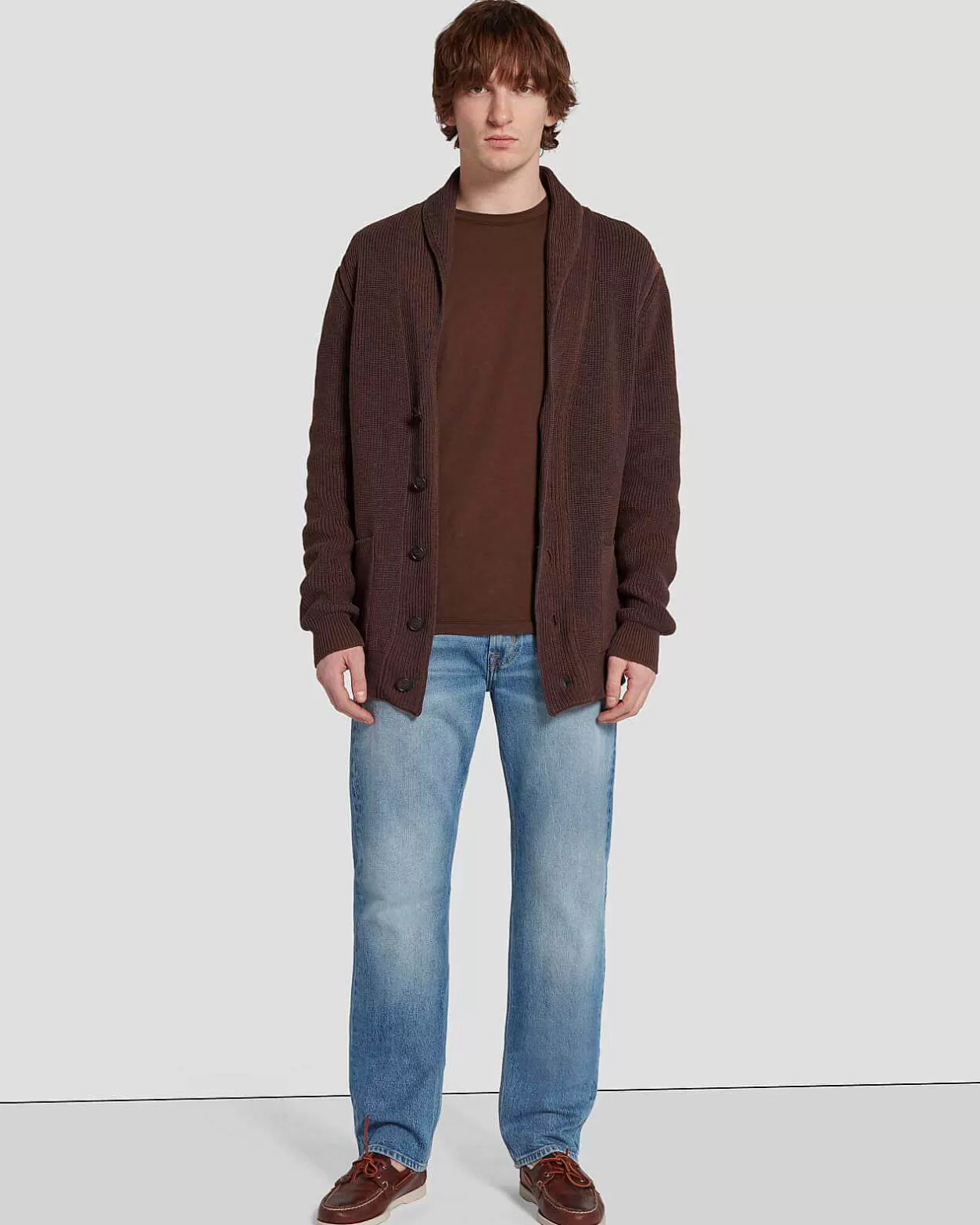 Men 7 For All Mankind Sweaters*Shawl Cardigan In Chestnut