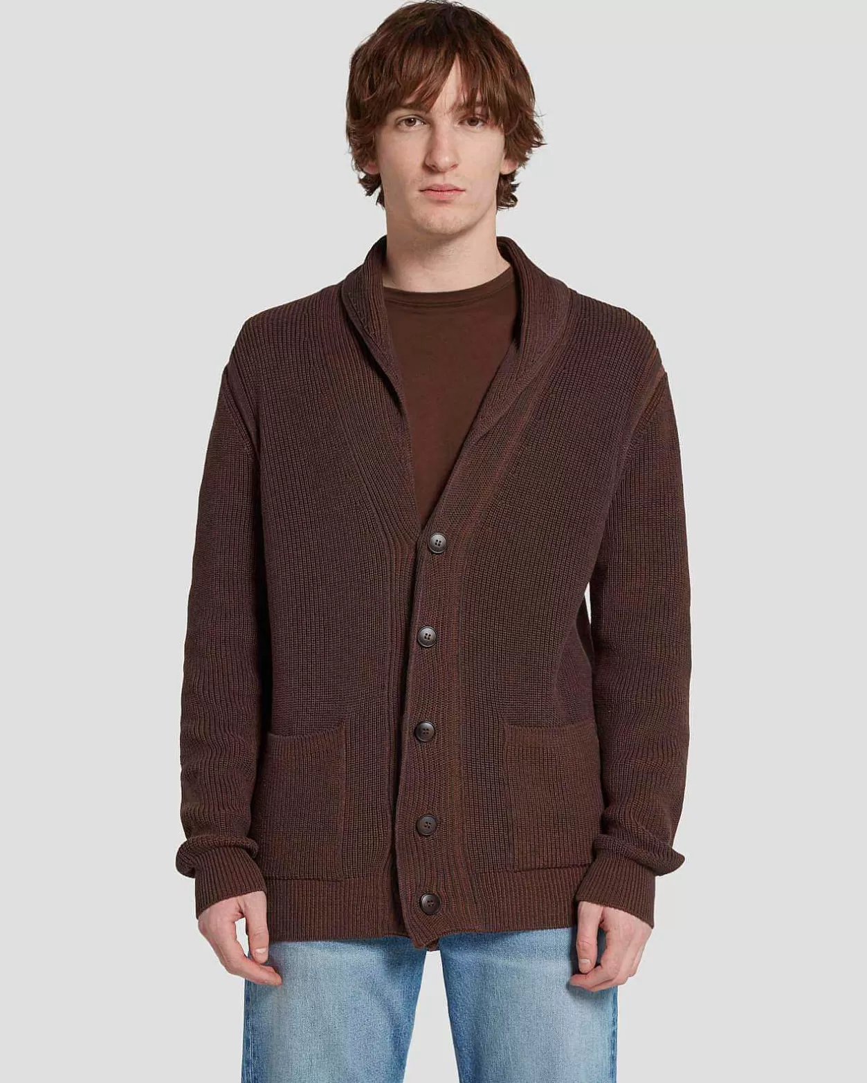 Men 7 For All Mankind Sweaters*Shawl Cardigan In Chestnut