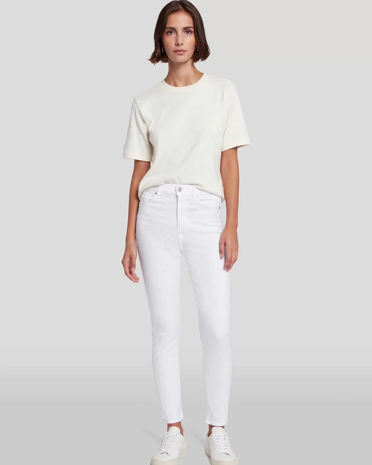 Women 7 For All Mankind Jeans*Slim Illusion High Waist Ankle Skinny In Luxe White