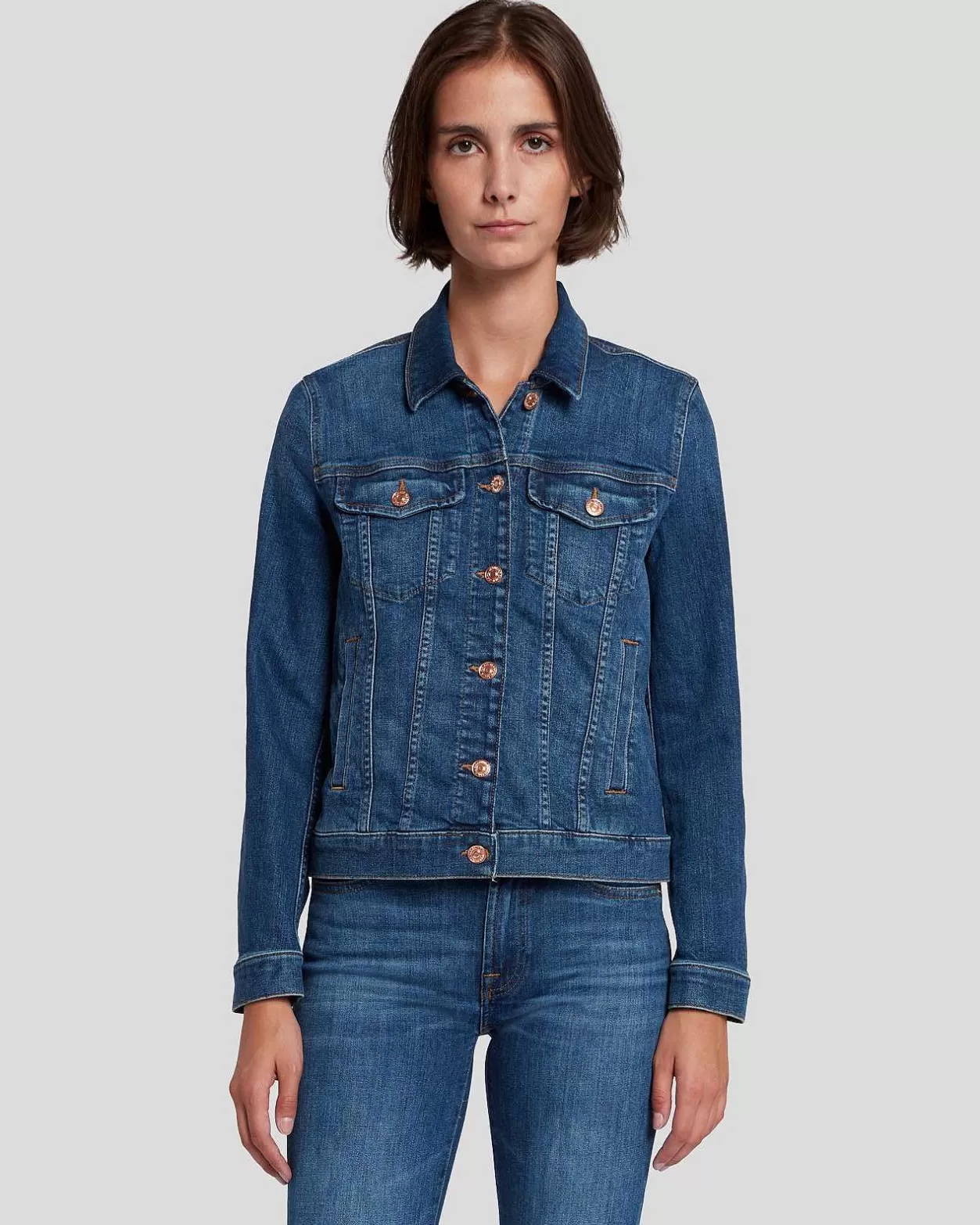 Women 7 For All Mankind Jeans*Slim Illusion Modern Trucker Jacket In Highline