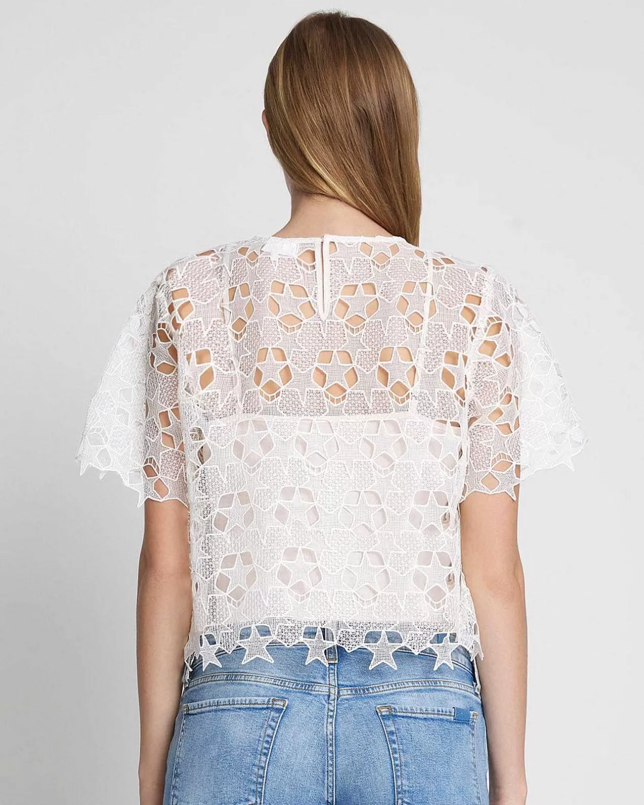 Women 7 For All Mankind Tops*Star Lace Cropped Tee In Antique White